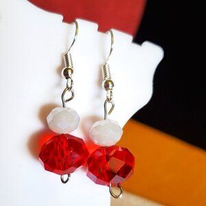 Silver Tone Hook Czech Glass Bead Dangle Earrings